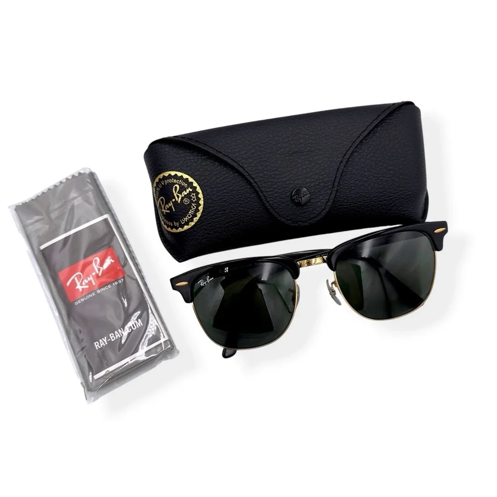 Ray-Ban Clubmaster Sunglasses Mens Black Green Square 55mm RB3016 W0365 Italy